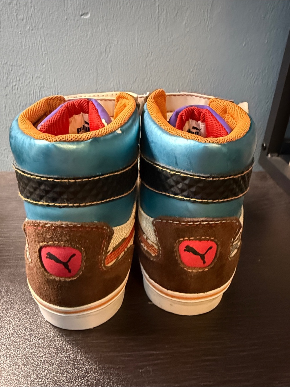 Puma women’s High-Top Sneakers in Cream, Orange, Red, Purple and Teal - Picture 7 of 10